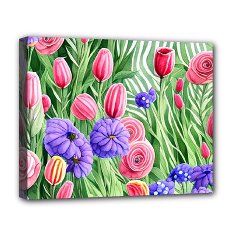 Exquisite Watercolor Flowers Deluxe Canvas 20  X 16  (stretched) by GardenOfOphir