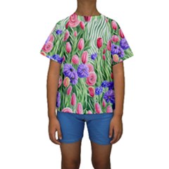 Exquisite Watercolor Flowers Kids  Short Sleeve Swimwear by GardenOfOphir