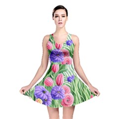 Exquisite Watercolor Flowers Reversible Skater Dress by GardenOfOphir