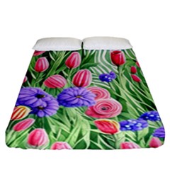 Exquisite Watercolor Flowers Fitted Sheet (california King Size) by GardenOfOphir