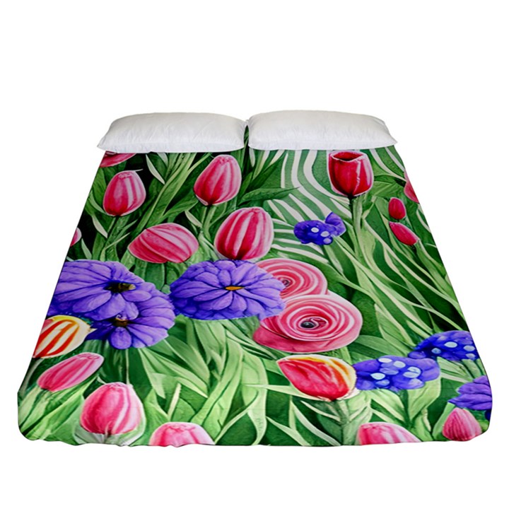 Exquisite watercolor flowers Fitted Sheet (California King Size)