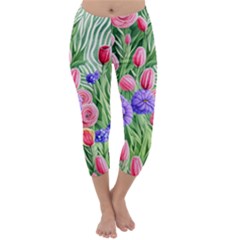 Exquisite Watercolor Flowers Capri Winter Leggings  by GardenOfOphir