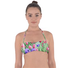 Exquisite Watercolor Flowers Halter Bandeau Bikini Top by GardenOfOphir