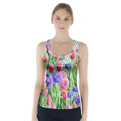 Exquisite Watercolor Flowers Racer Back Sports Top by GardenOfOphir