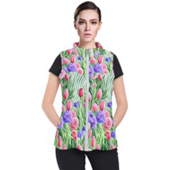 Exquisite Watercolor Flowers Women s Puffer Vest by GardenOfOphir