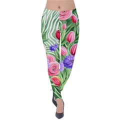 Exquisite Watercolor Flowers Velvet Leggings by GardenOfOphir