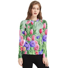 Exquisite Watercolor Flowers Women s Long Sleeve Rash Guard by GardenOfOphir