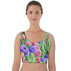 Exquisite Watercolor Flowers Velvet Crop Top by GardenOfOphir