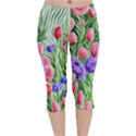 Exquisite watercolor flowers Velvet Capri Leggings  View1