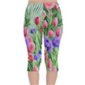 Exquisite watercolor flowers Velvet Capri Leggings  View2