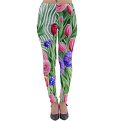 Exquisite Watercolor Flowers Lightweight Velour Leggings by GardenOfOphir