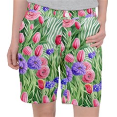 Exquisite Watercolor Flowers Pocket Shorts by GardenOfOphir