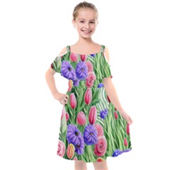 Exquisite Watercolor Flowers Kids  Cut Out Shoulders Chiffon Dress by GardenOfOphir