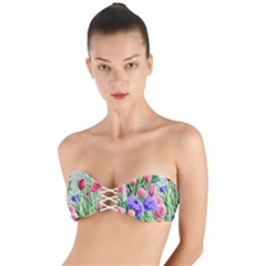 Exquisite Watercolor Flowers Twist Bandeau Bikini Top by GardenOfOphir