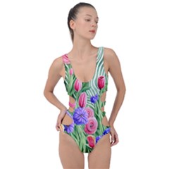 Exquisite Watercolor Flowers Side Cut Out Swimsuit by GardenOfOphir