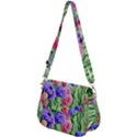 Exquisite watercolor flowers Saddle Handbag View2