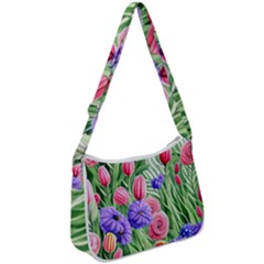 Exquisite Watercolor Flowers Zip Up Shoulder Bag by GardenOfOphir