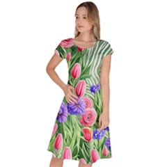 Exquisite Watercolor Flowers Classic Short Sleeve Dress by GardenOfOphir