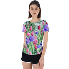 Exquisite Watercolor Flowers Back Cut Out Sport Tee by GardenOfOphir