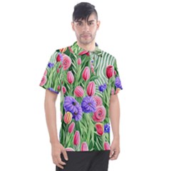 Exquisite Watercolor Flowers Men s Polo Tee by GardenOfOphir