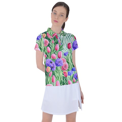 Exquisite Watercolor Flowers Women s Polo Tee by GardenOfOphir