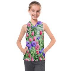 Exquisite Watercolor Flowers Kids  Sleeveless Hoodie by GardenOfOphir