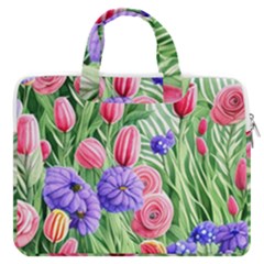 Exquisite Watercolor Flowers Macbook Pro 16  Double Pocket Laptop Bag  by GardenOfOphir