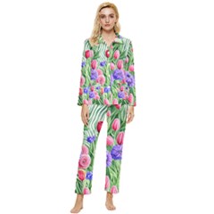 Exquisite Watercolor Flowers Womens  Long Sleeve Velvet Pocket Pajamas Set by GardenOfOphir