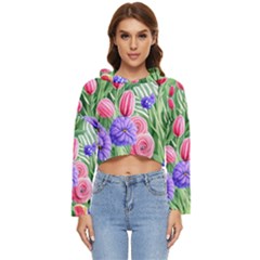 Exquisite Watercolor Flowers Women s Lightweight Cropped Hoodie by GardenOfOphir