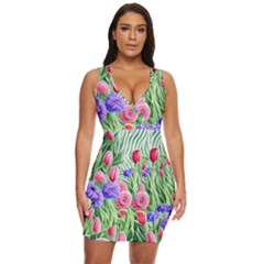 Exquisite Watercolor Flowers Draped Bodycon Dress by GardenOfOphir