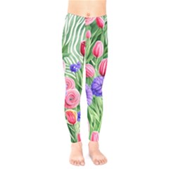 Exquisite Watercolor Flowers Kids  Classic Winter Leggings by GardenOfOphir