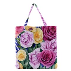 Cherished Watercolor Flowers Grocery Tote Bag by GardenOfOphir