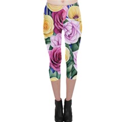 Cherished Watercolor Flowers Capri Leggings  by GardenOfOphir