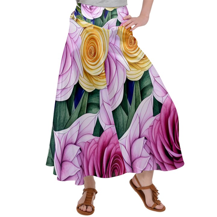 Cherished Watercolor Flowers Satin Palazzo Pants