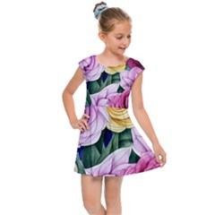 Cherished Watercolor Flowers Kids  Cap Sleeve Dress by GardenOfOphir