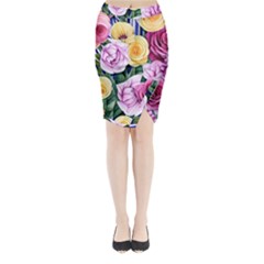 Cherished Watercolor Flowers Midi Wrap Pencil Skirt by GardenOfOphir