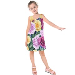 Cherished Watercolor Flowers Kids  Sleeveless Dress by GardenOfOphir