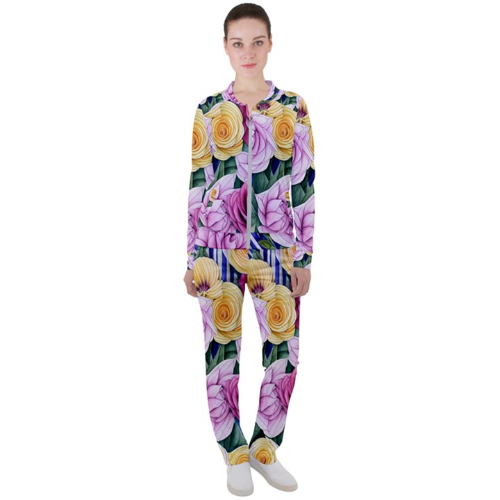 Cherished Watercolor Flowers Casual Jacket and Pants Set