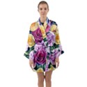 Cherished Watercolor Flowers Long Sleeve Satin Kimono View1