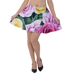 Cherished Watercolor Flowers Velvet Skater Skirt by GardenOfOphir