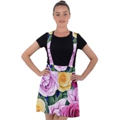 Cherished Watercolor Flowers Velvet Suspender Skater Skirt by GardenOfOphir