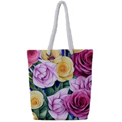 Cherished Watercolor Flowers Full Print Rope Handle Tote (small) by GardenOfOphir