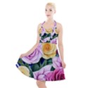 Cherished Watercolor Flowers Halter Party Swing Dress  View1