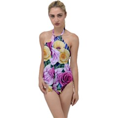 Cherished Watercolor Flowers Go With The Flow One Piece Swimsuit by GardenOfOphir