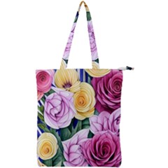 Cherished Watercolor Flowers Double Zip Up Tote Bag by GardenOfOphir