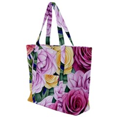 Cherished Watercolor Flowers Zip Up Canvas Bag by GardenOfOphir