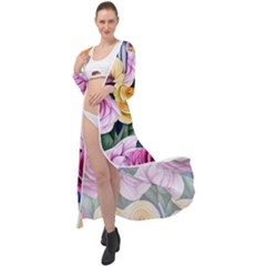 Cherished Watercolor Flowers Maxi Chiffon Beach Wrap by GardenOfOphir