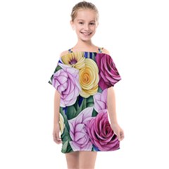 Cherished Watercolor Flowers Kids  One Piece Chiffon Dress by GardenOfOphir