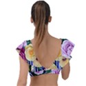 Cherished Watercolor Flowers Plunge Frill Sleeve Bikini Top View2