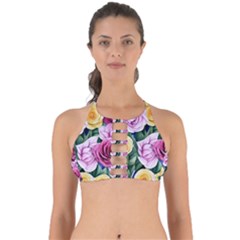 Cherished Watercolor Flowers Perfectly Cut Out Bikini Top by GardenOfOphir